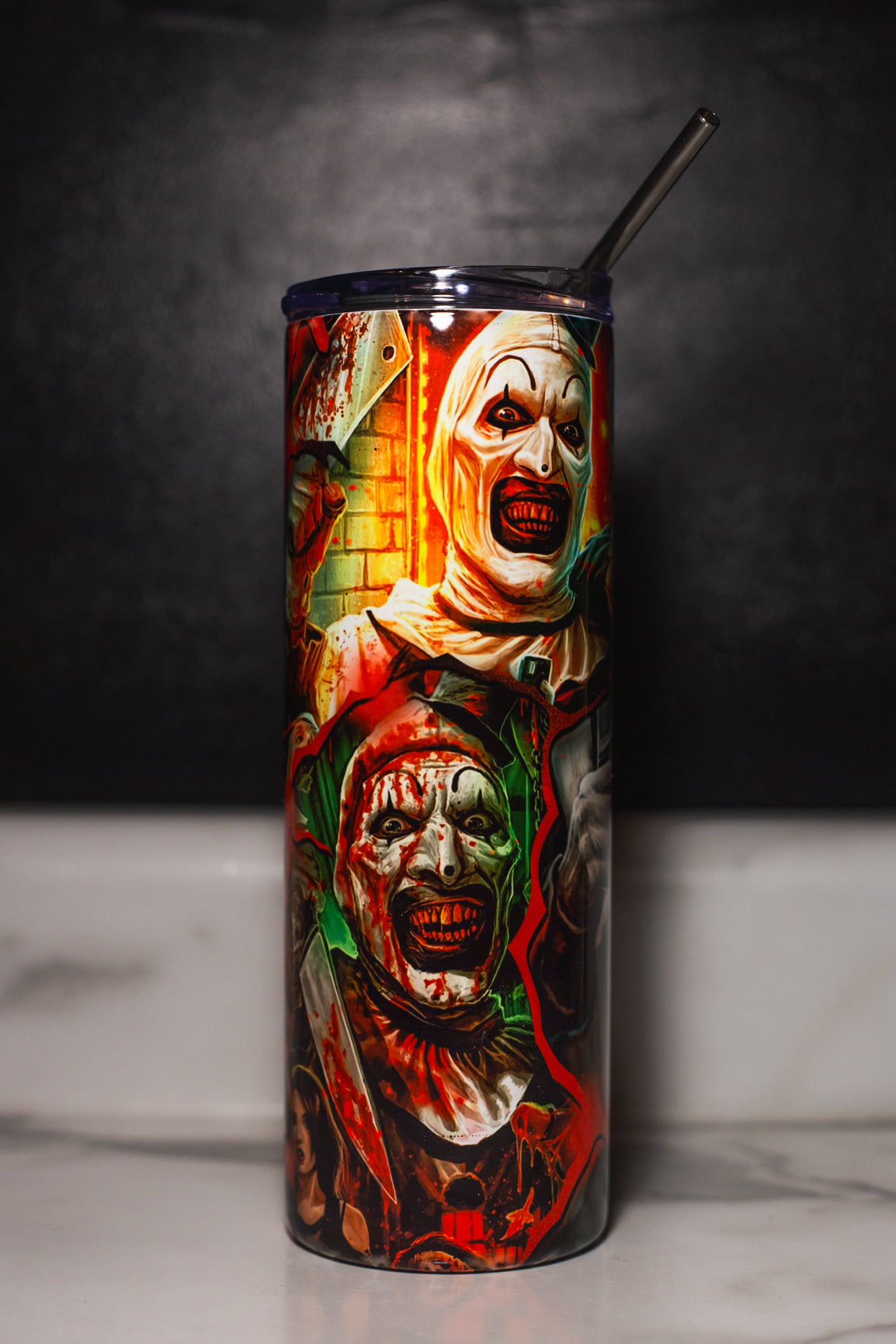 Terrifier Art The Clown Straw Toppers - Horror Movie Decorated Plastic Straws, Multicolor