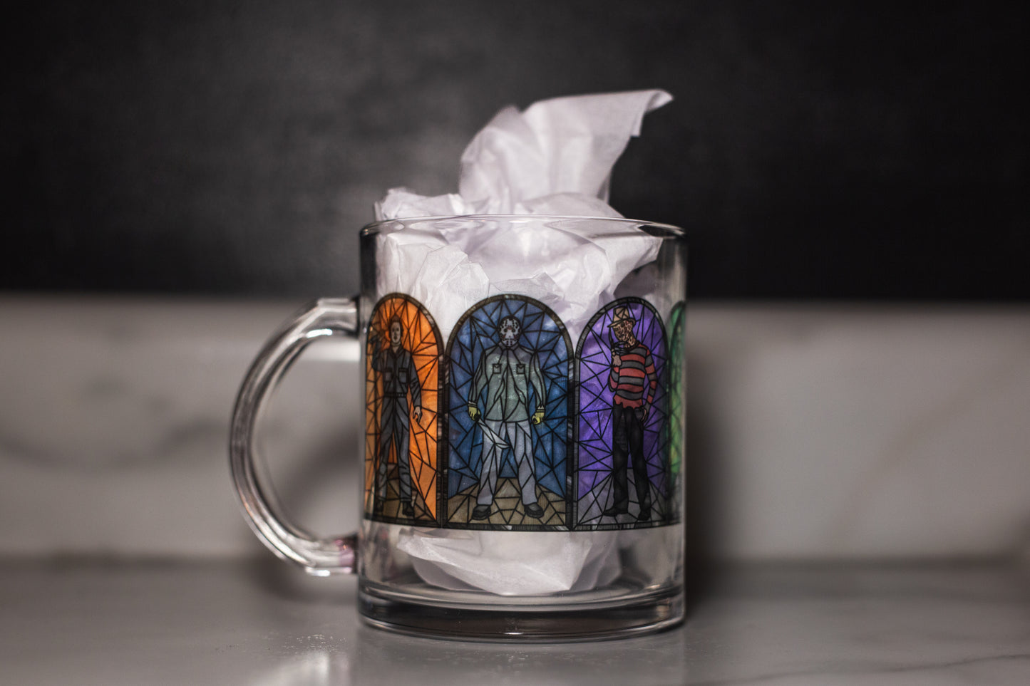 Horror Stained Glass Mug, Clear Glass, 11oz
