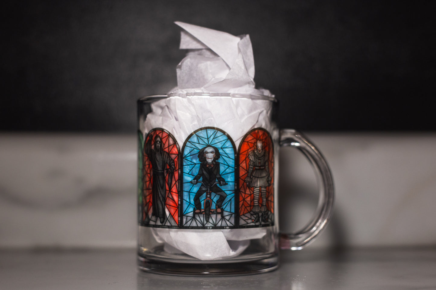 Horror Stained Glass Mug, Clear Glass, 11oz
