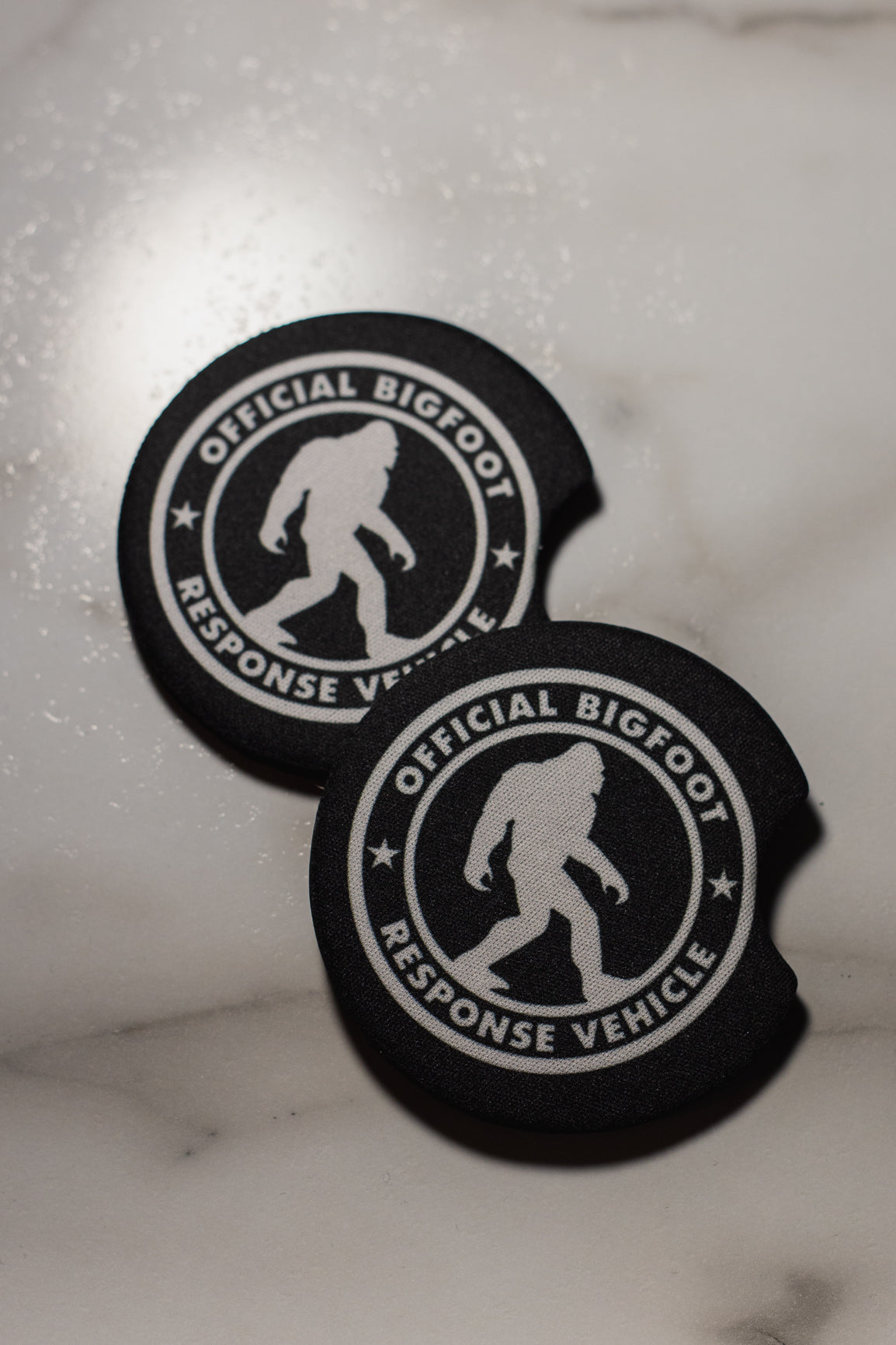 Official Bigfoot Response Vehicle Car Coasters, set of 2
