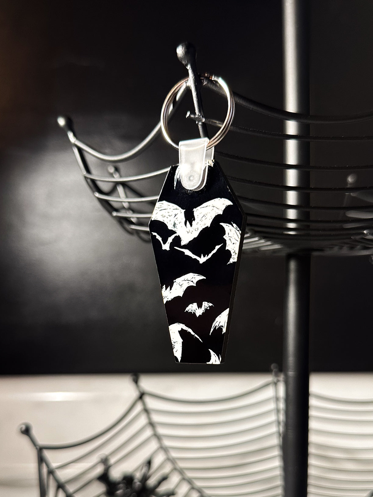 Bat Coffin Keychain (black and white)