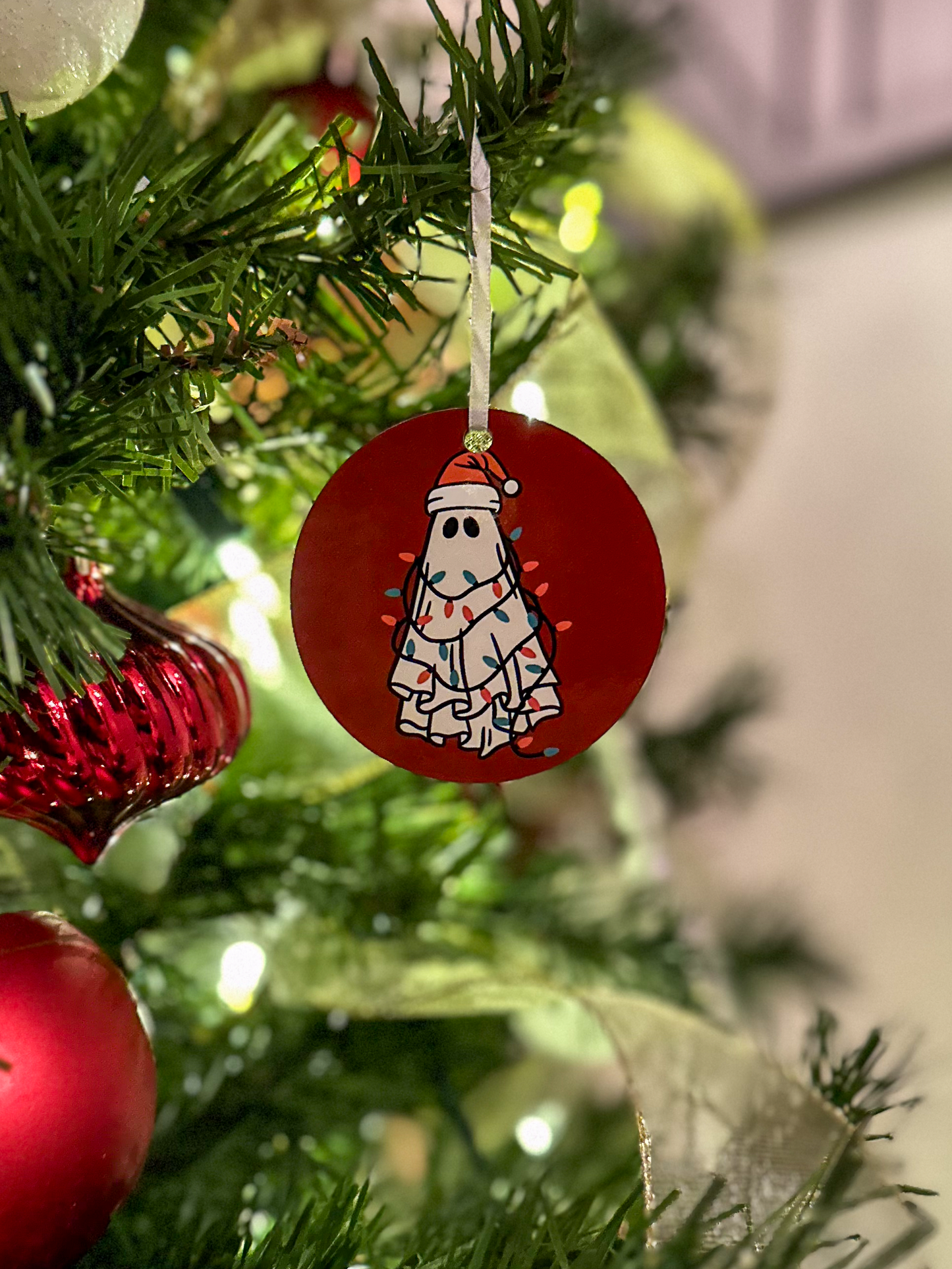 Christmas Ghost w/ Lights Ornament