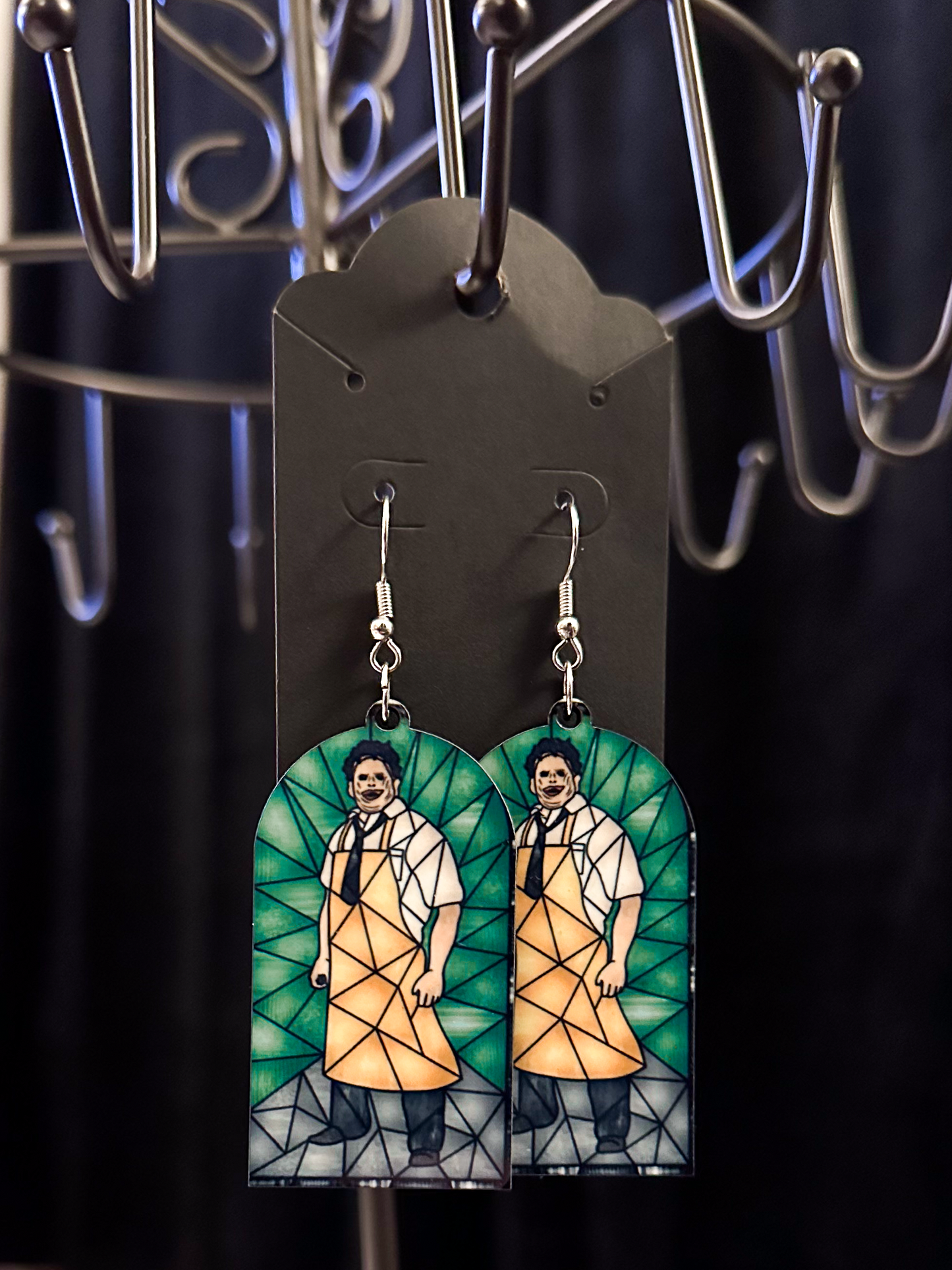 Horror Stained Glass Earrings, Leatherface