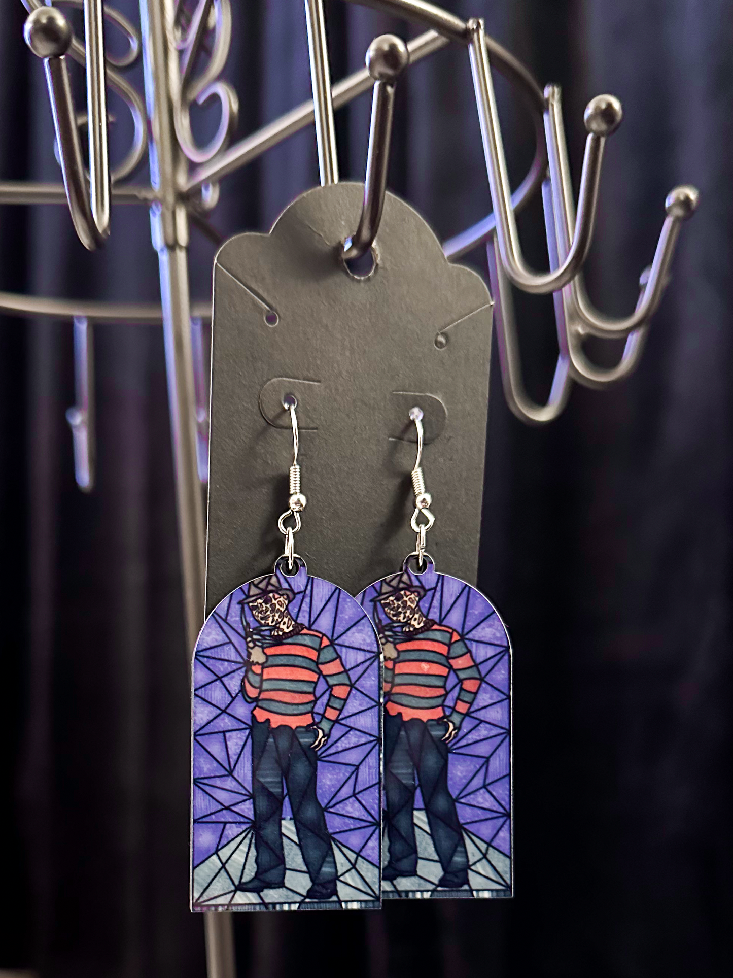 Horror Stained Glass Earrings, Freddy Krueger