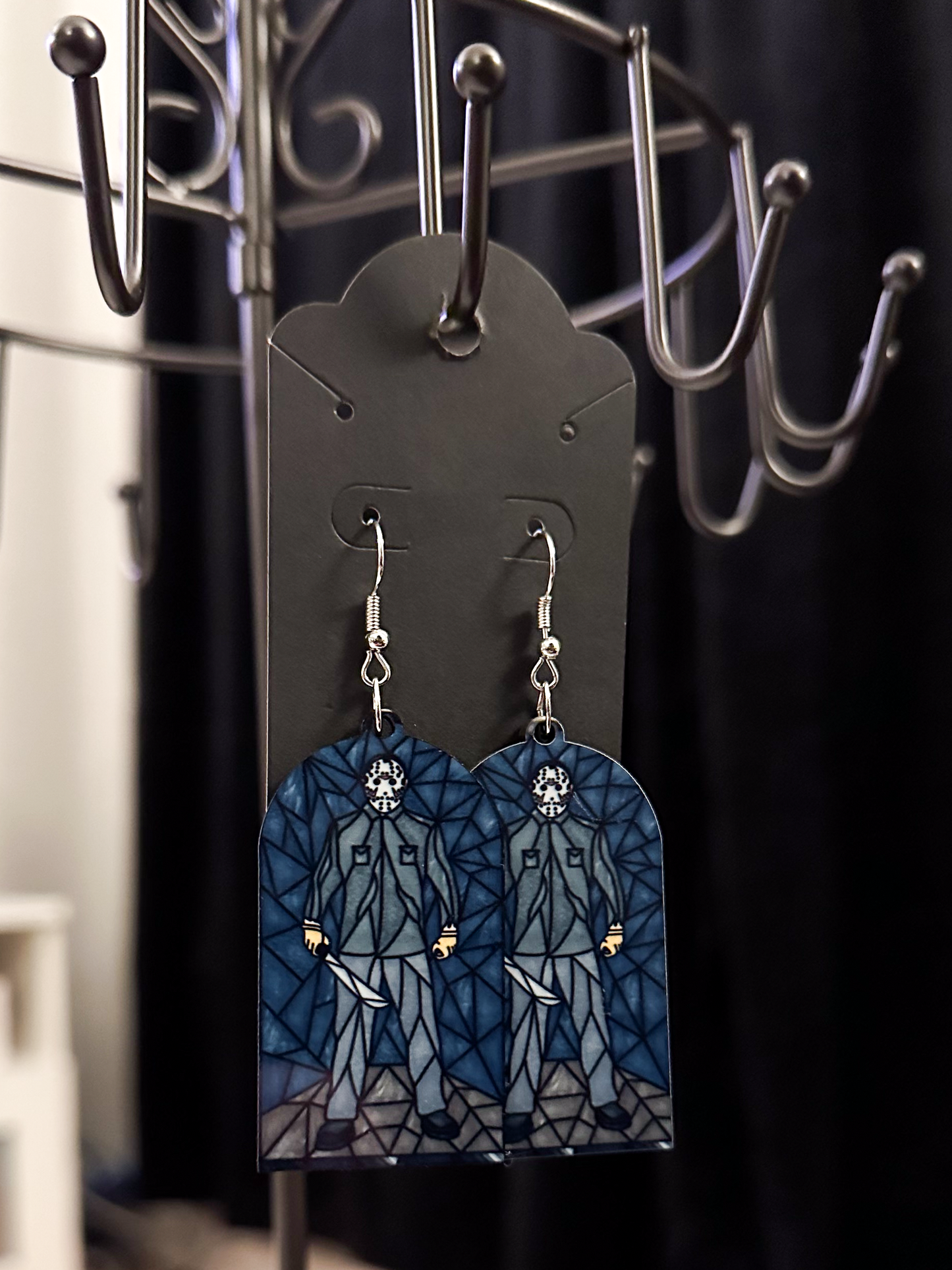 Horror Stained Glass Earrings, Jason Voorhees