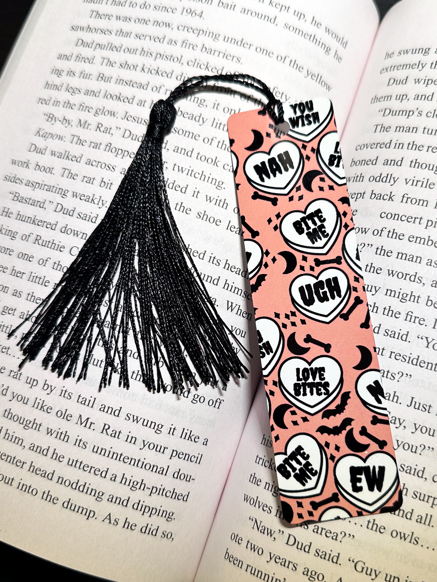Conversation Hearts Metal Bookmark, Pink