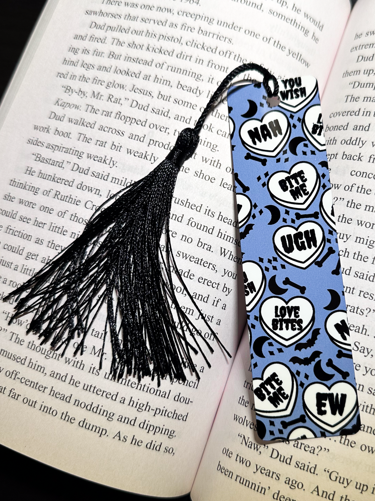 Conversation Hearts Metal Bookmark, Purple