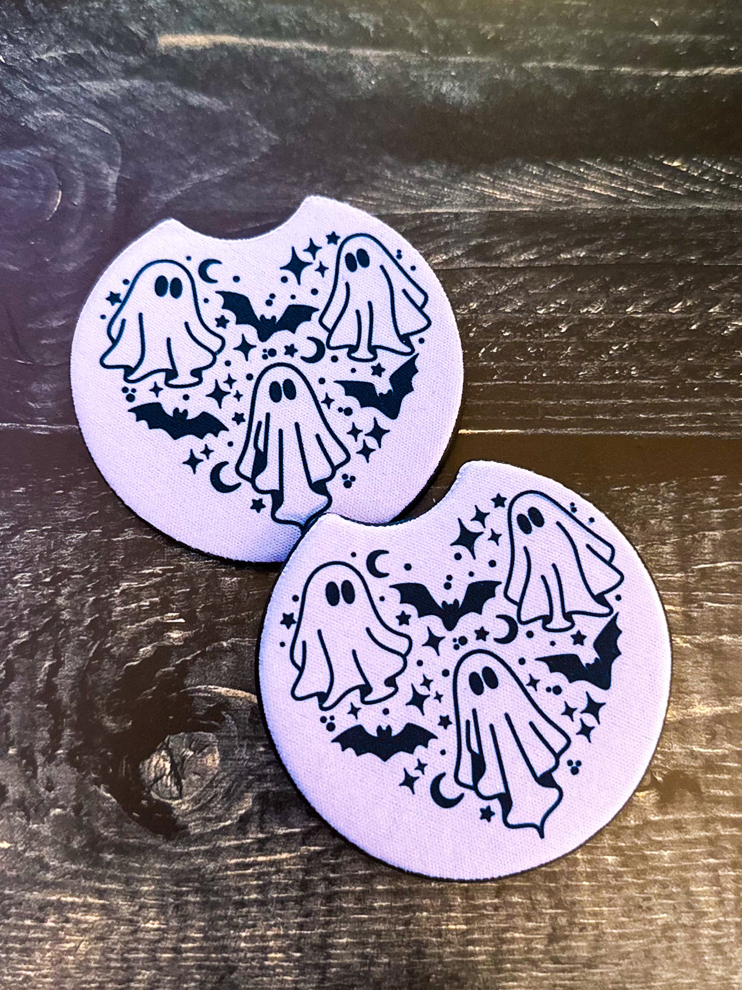 Ghost Heart Car Coasters, Purple, Set of 2