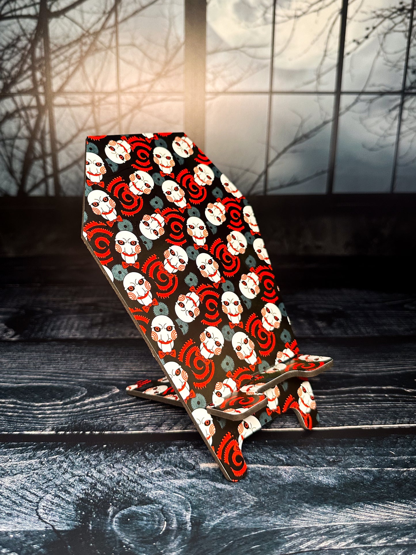 Saw Coffin Phone Stand