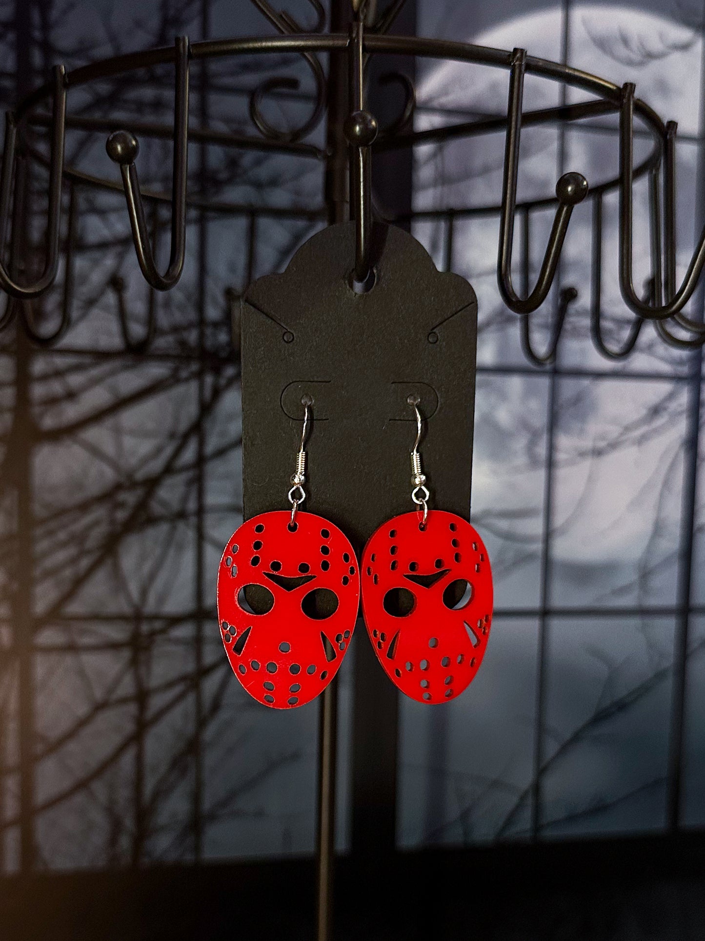 Jason Mask Earrings, Red