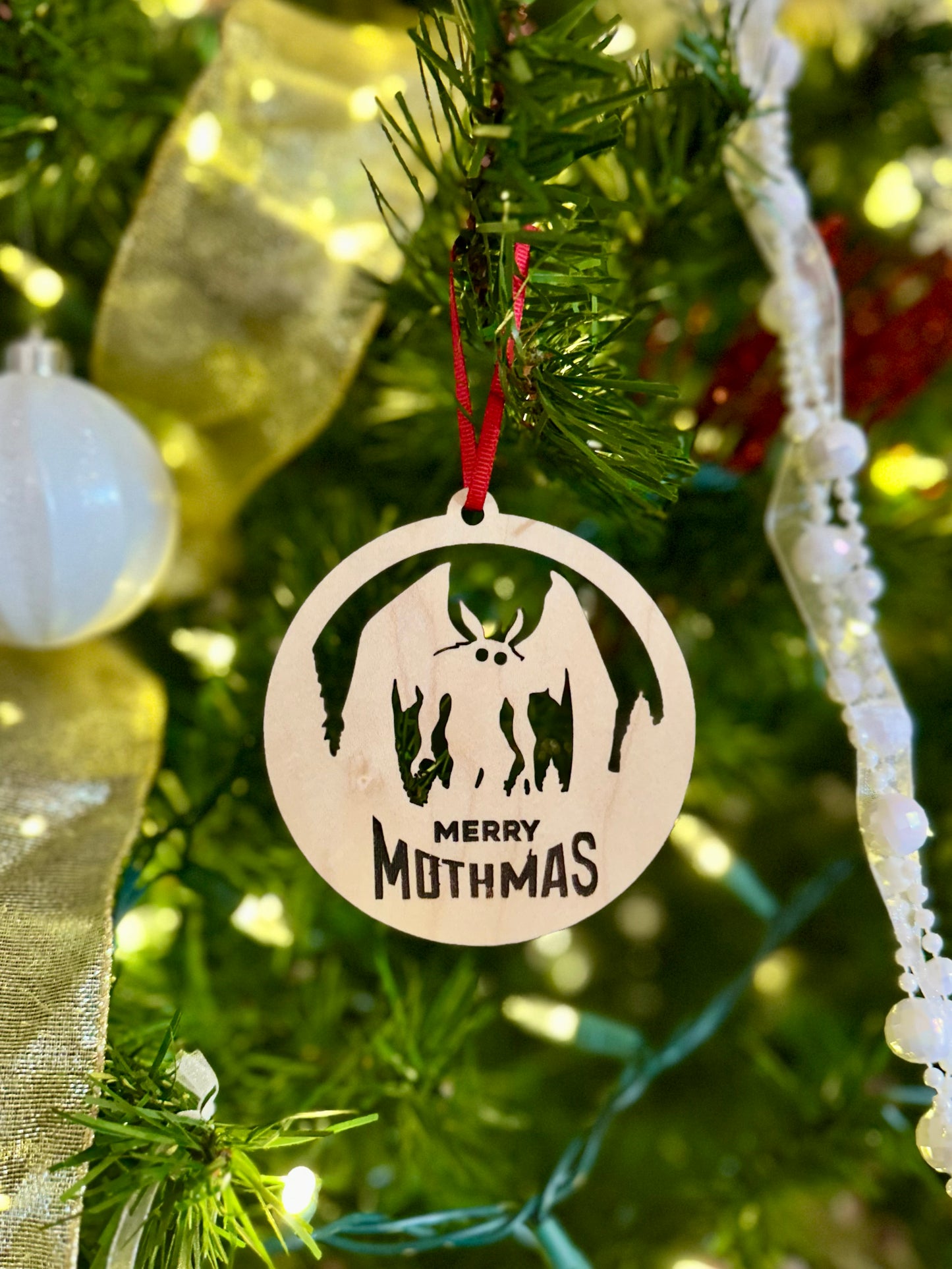 "Merry Mothmas" Wood Ornament