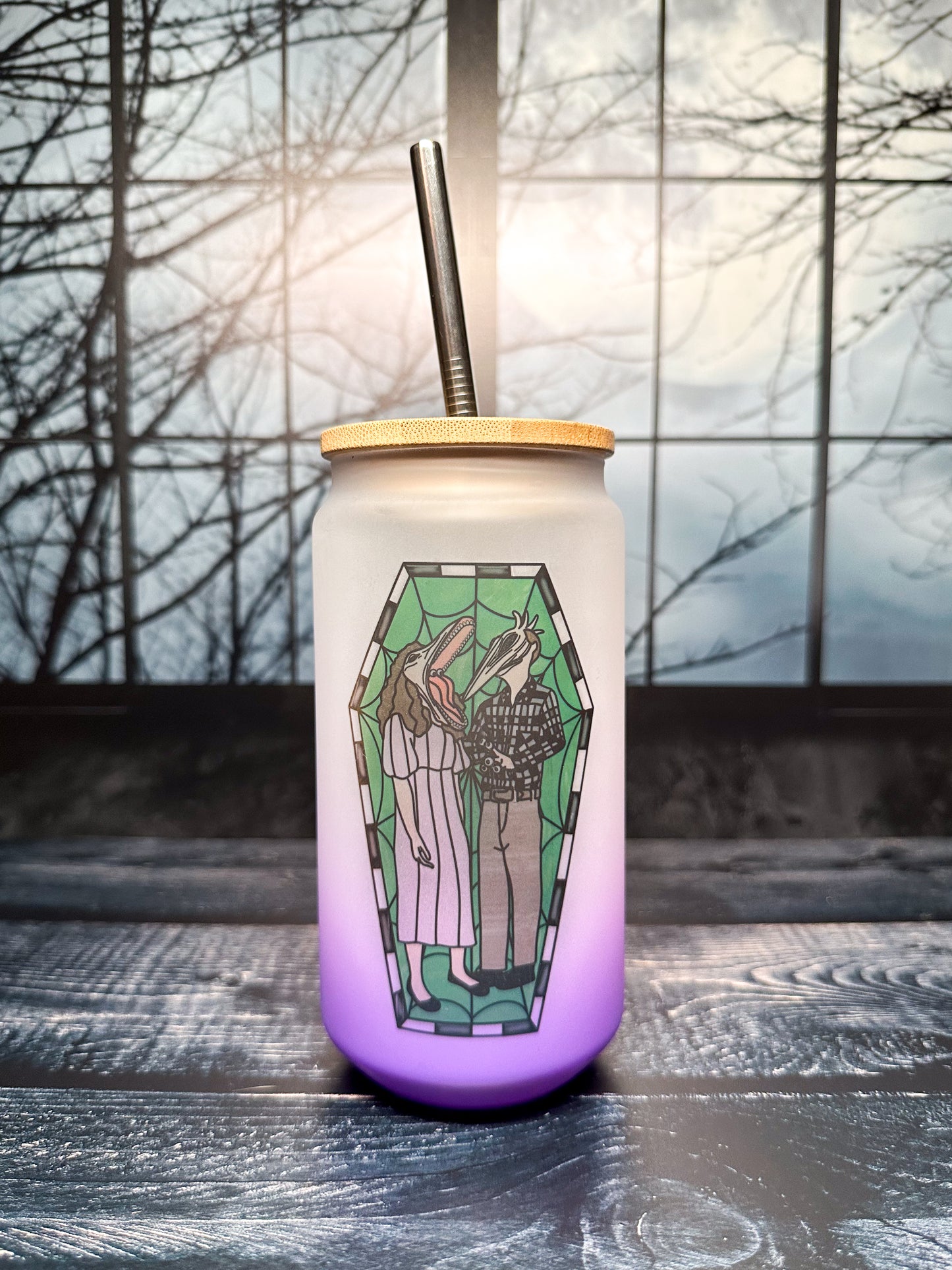 Lydia Deetz Stained Glass, frosted glass tumbler, 16oz