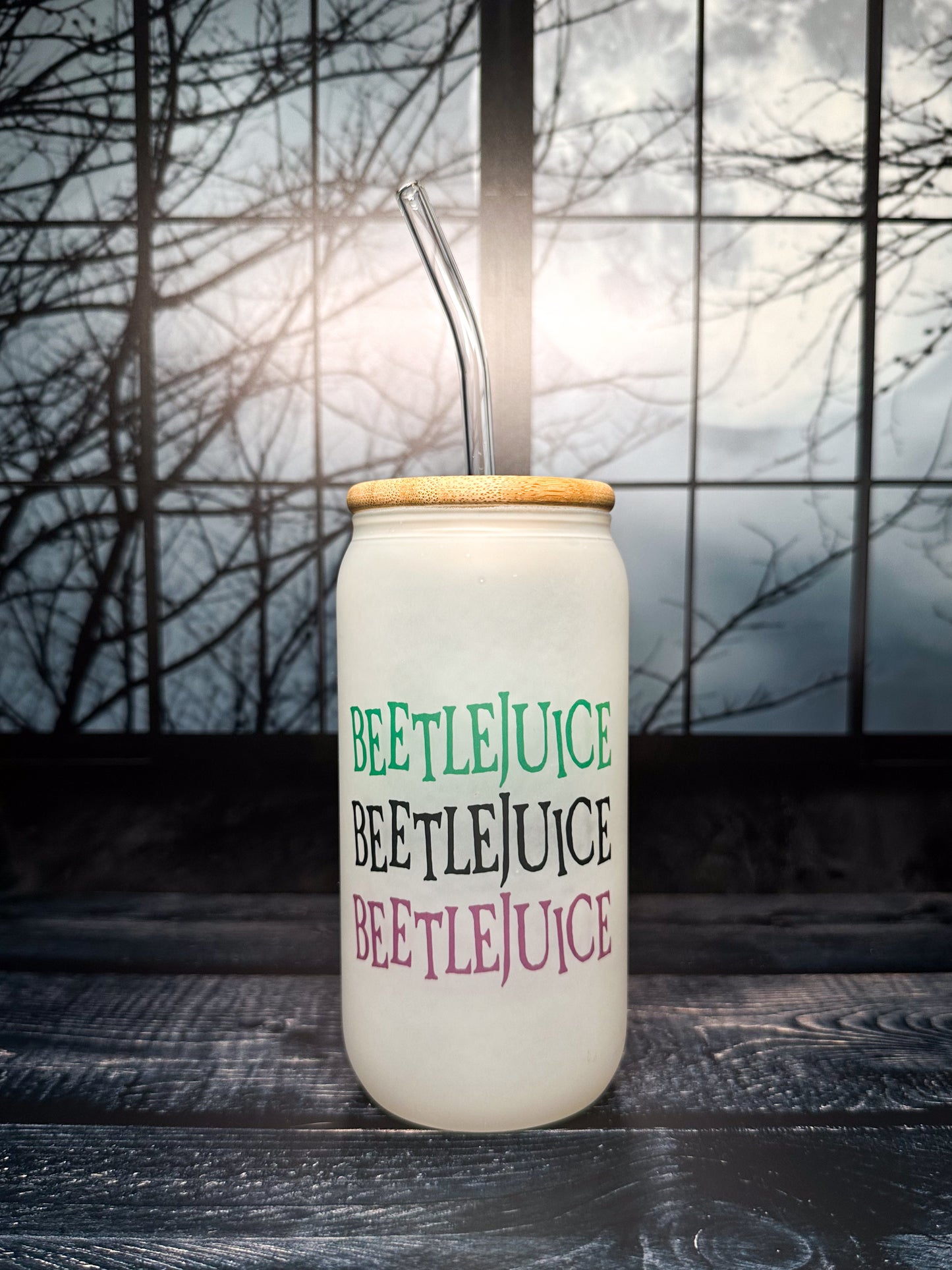 Beetlejuice Ghost with the Most, frosted glass tumbler, 16oz