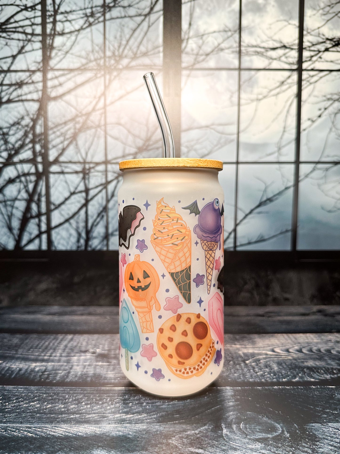 Ice Scream glass tumbler with lid and straw