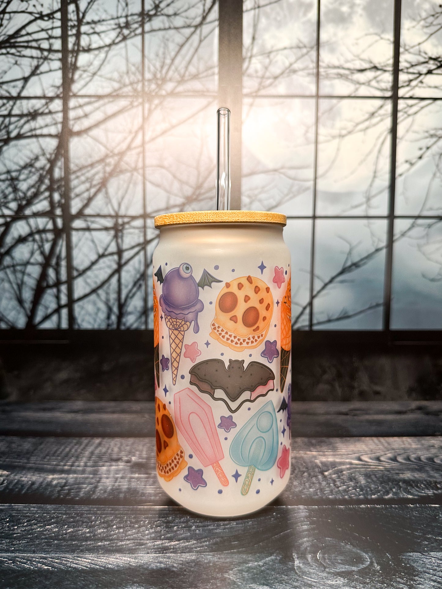 Ice Scream glass tumbler with lid and straw