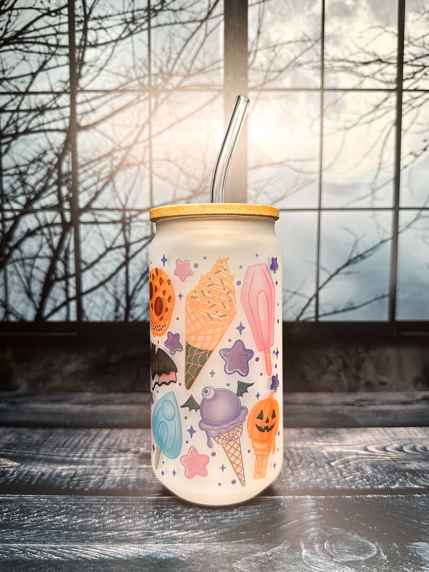 Ice Scream glass tumbler with lid and straw