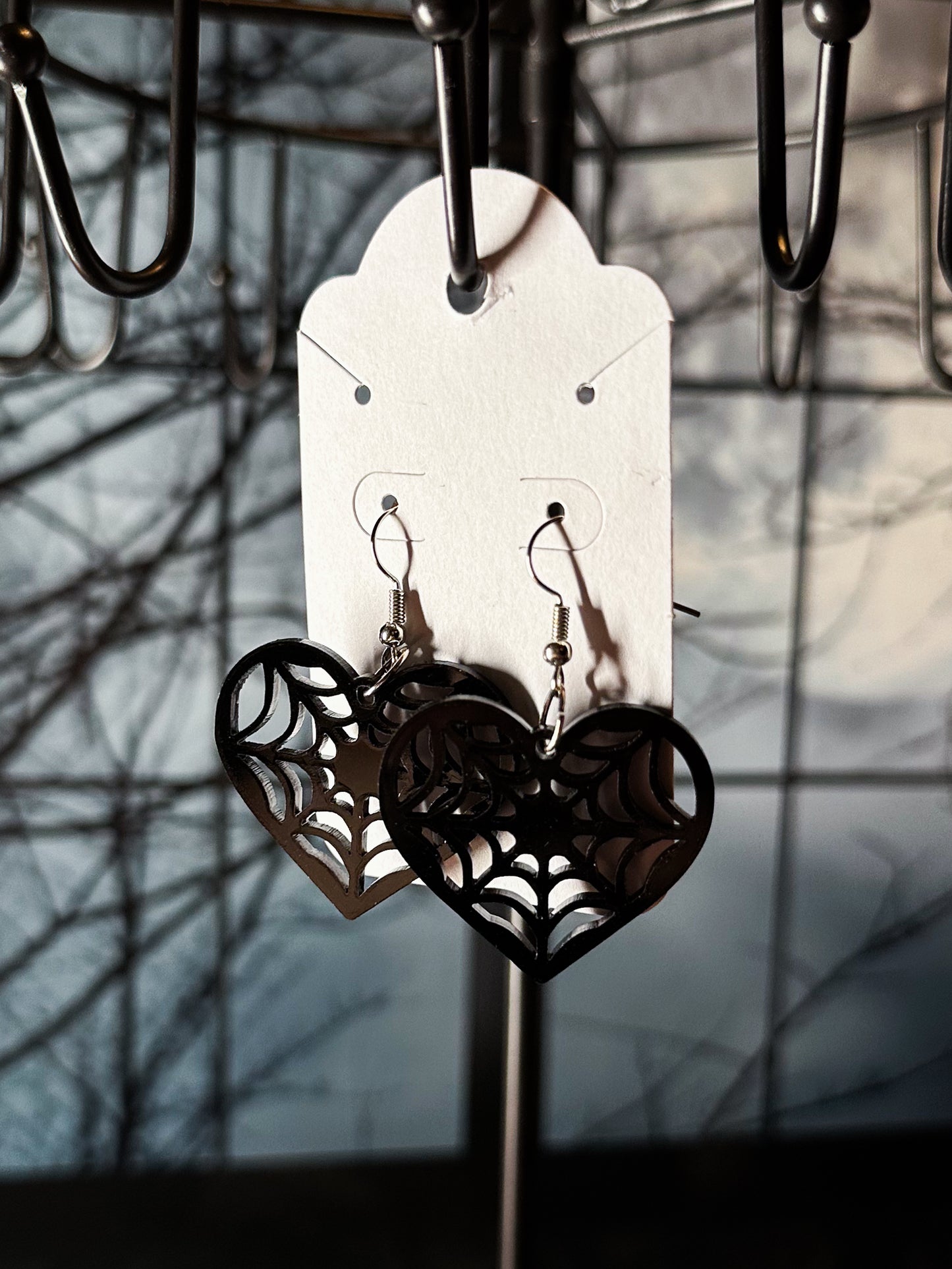 Spider Web Heart Acrylic Earrings