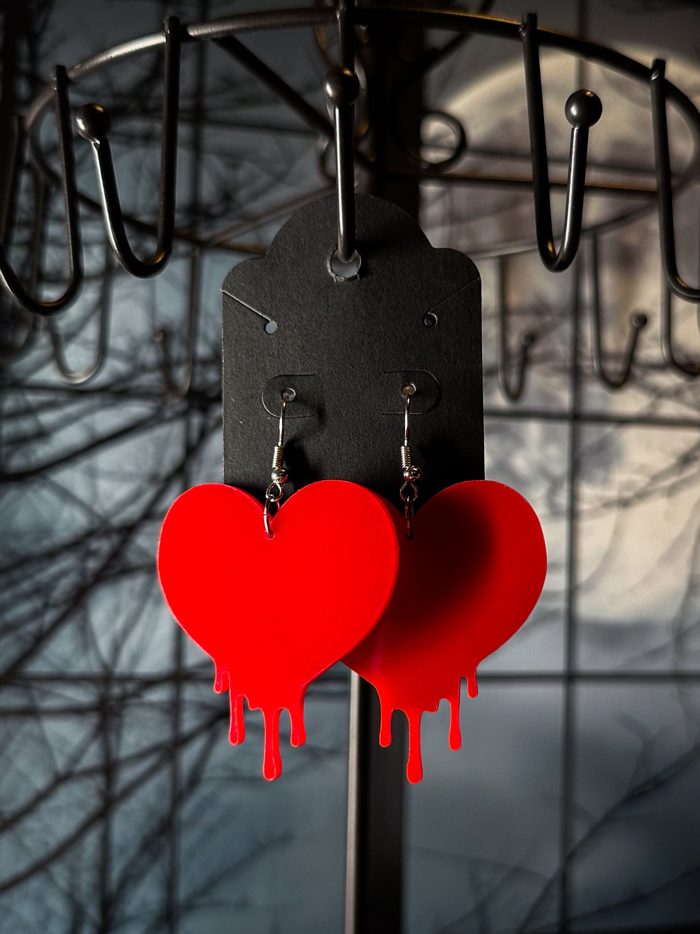 Drip Heart Acrylic Earrings, Red