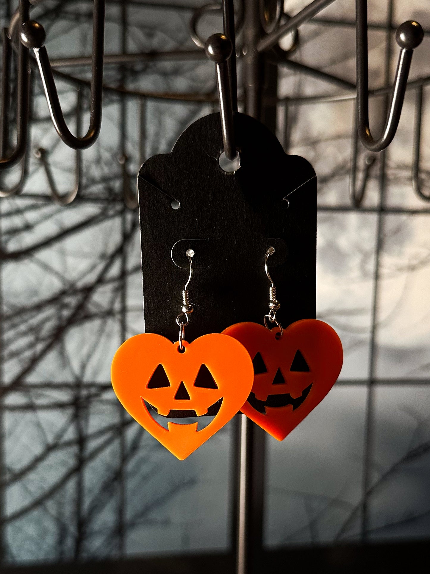 Jack-O-Lantern Heart Earrings, Orange