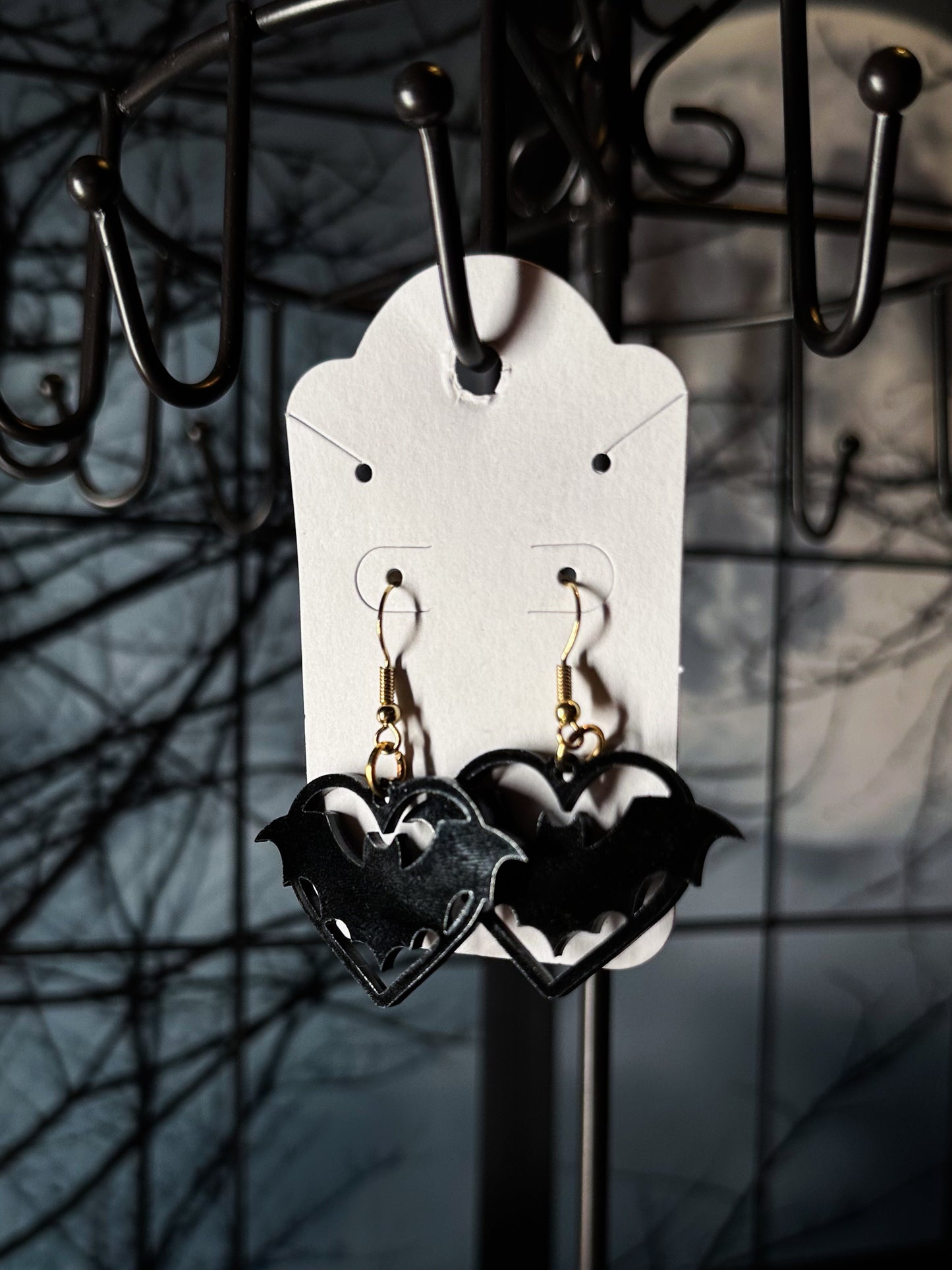 Bat Heart Earrings, Black