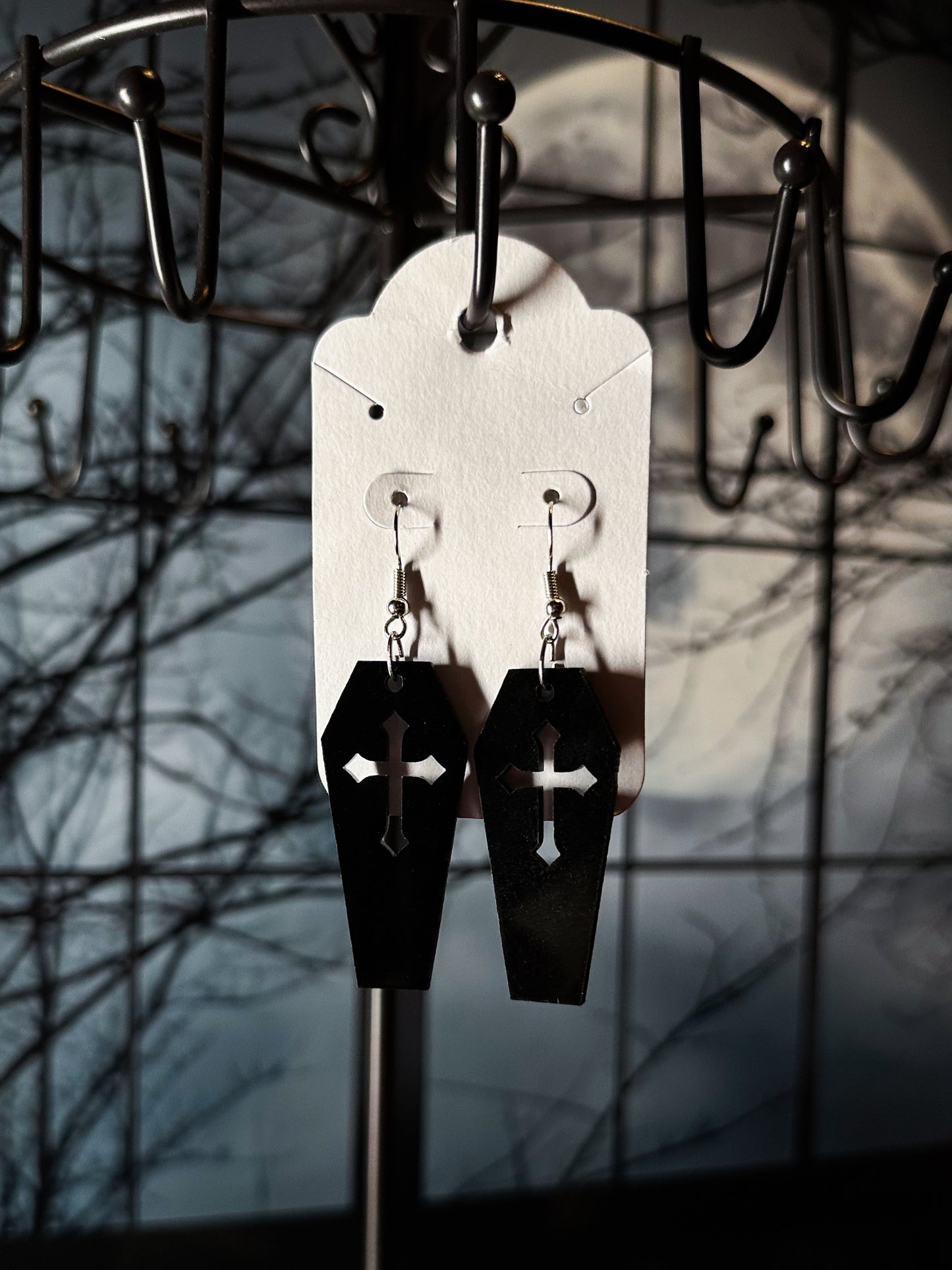 Cross Coffin Earrings, Black