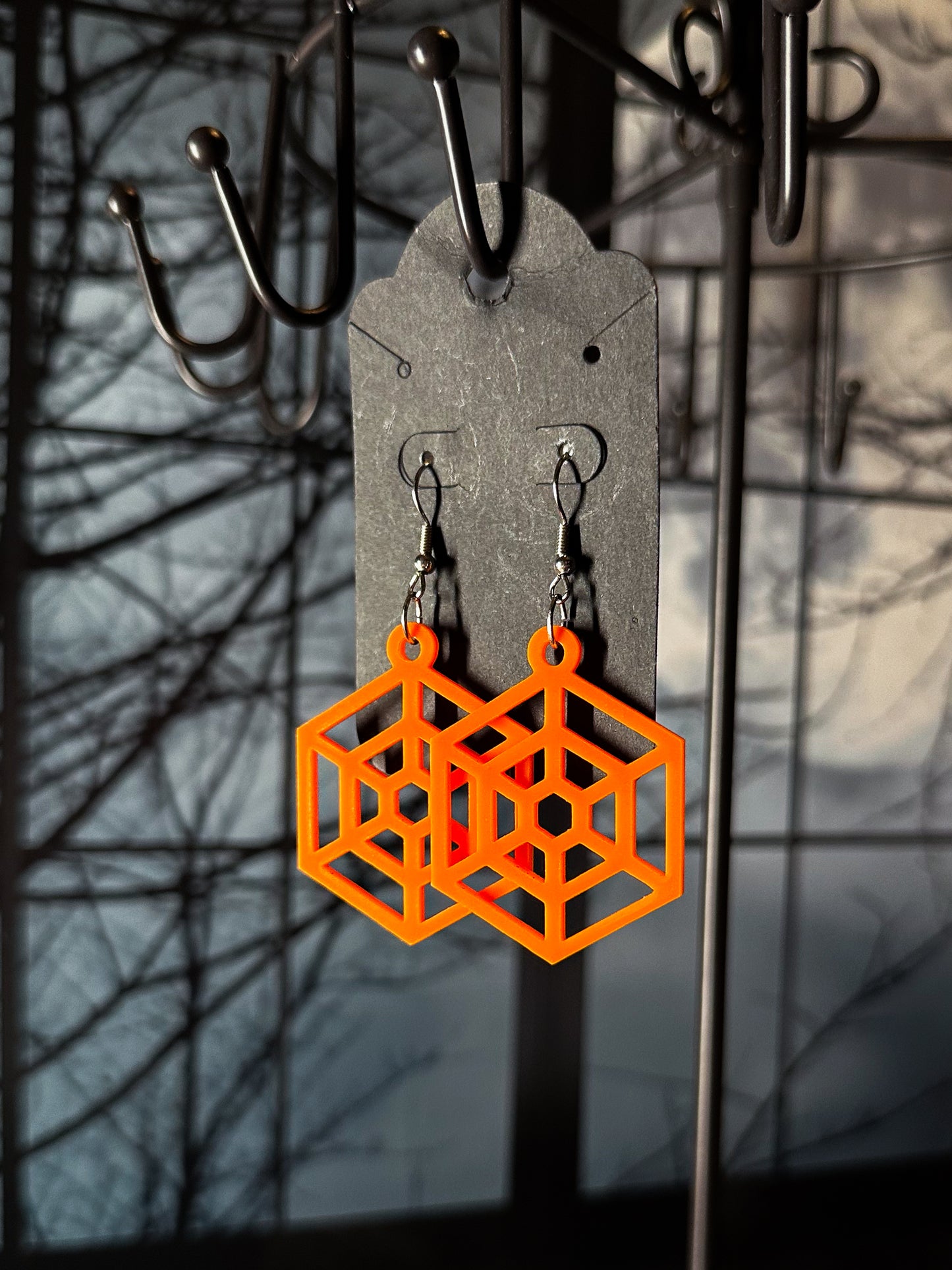 Spider Web Acrylic Earrings, Orange