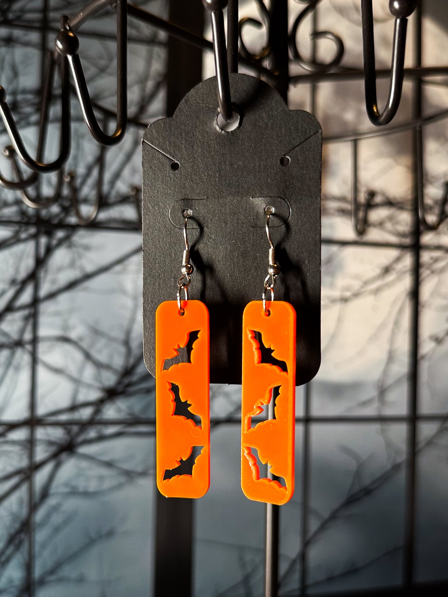 Bat Bar Earrings, Orange