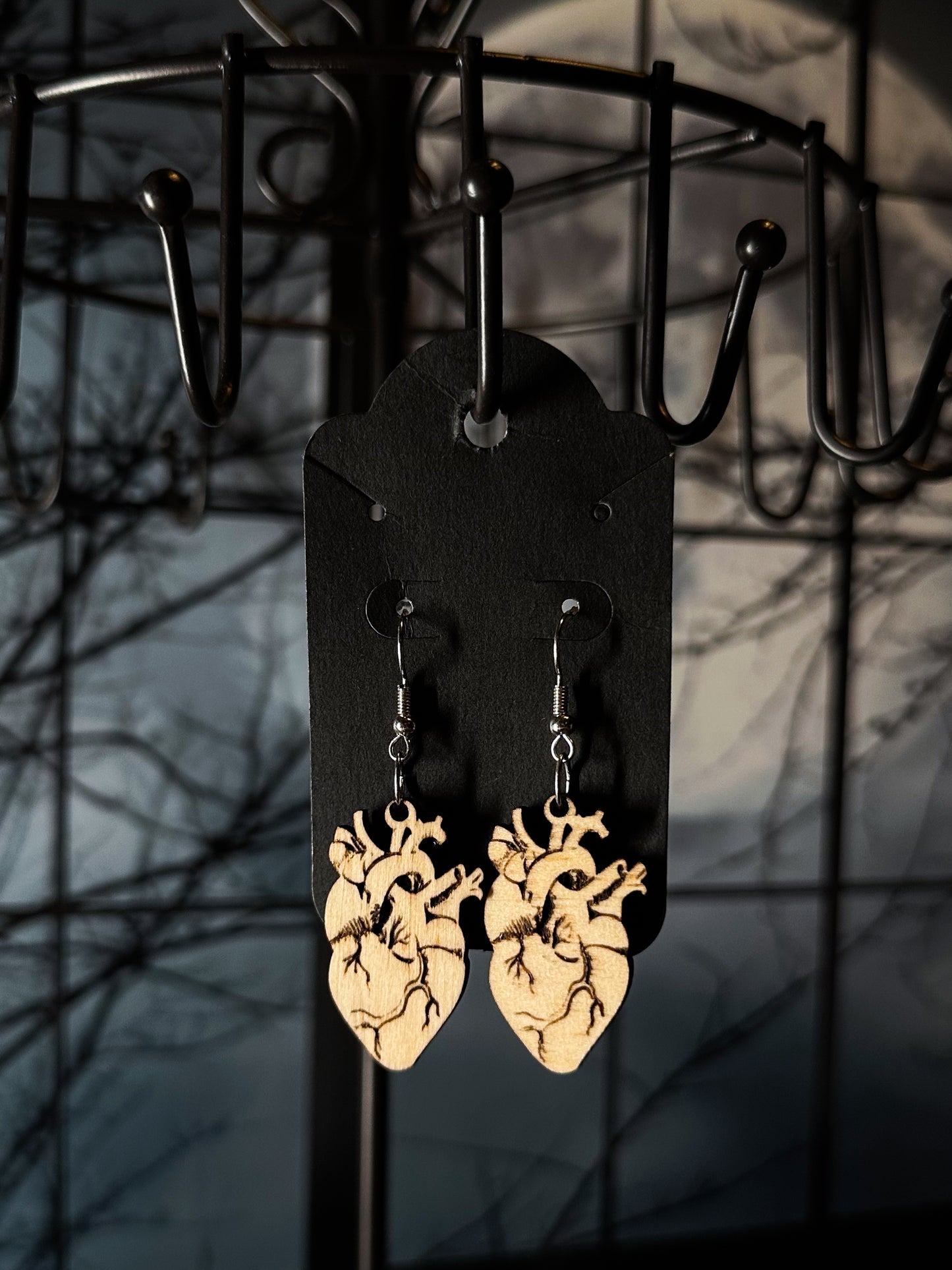 Anatomical Heart Wood Earrings