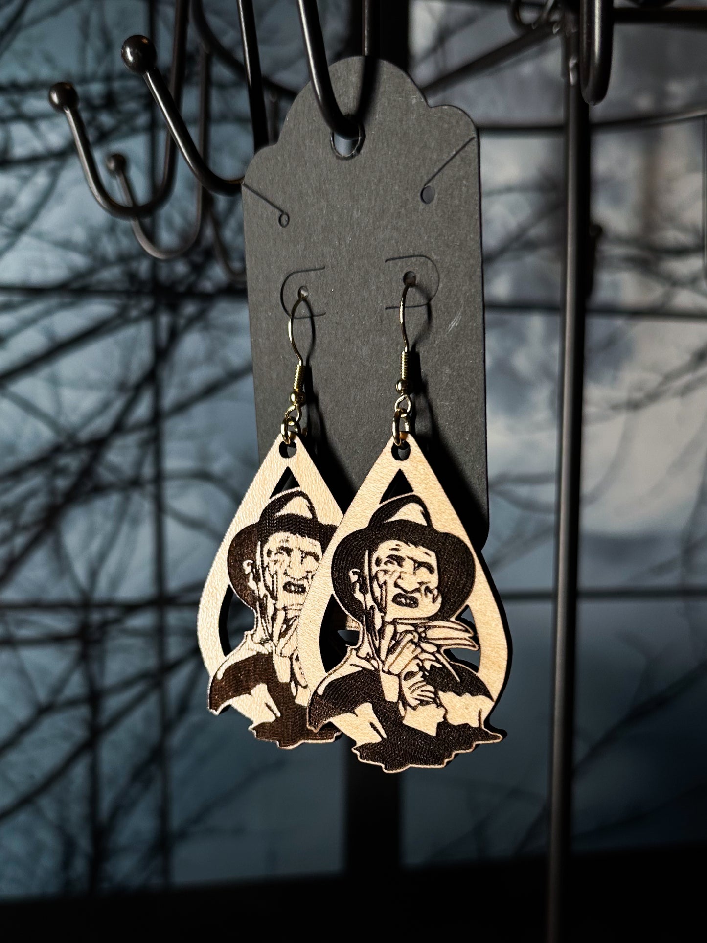 Freddy Krueger Teardrop Wood Earrings