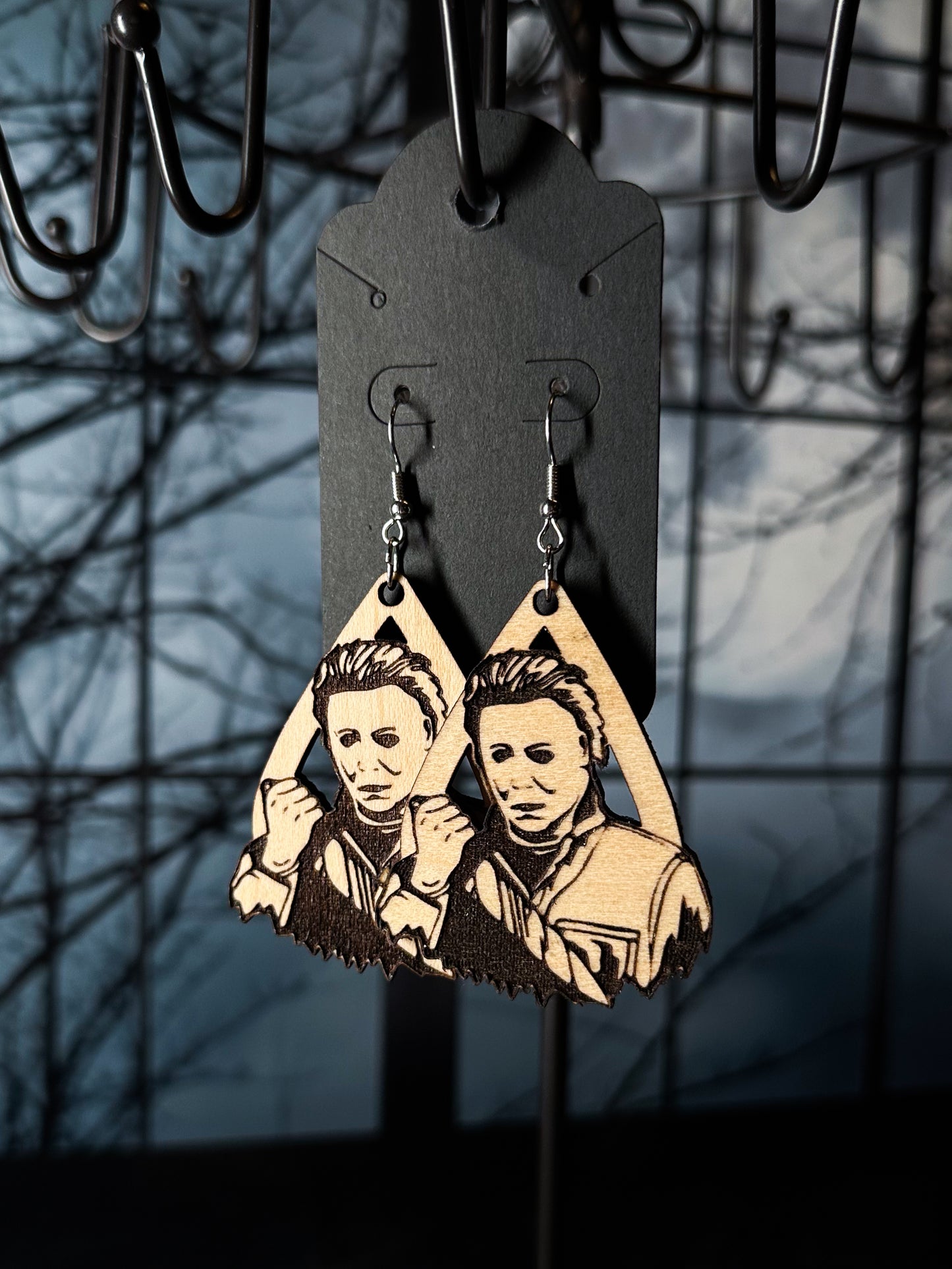 Michael Myers Teardrop Wood Earrings