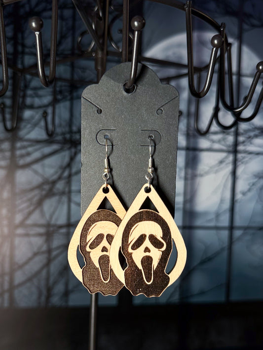 Ghostface Teardrop Wood Earrings
