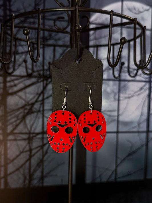 Jason Mask Earrings, Red