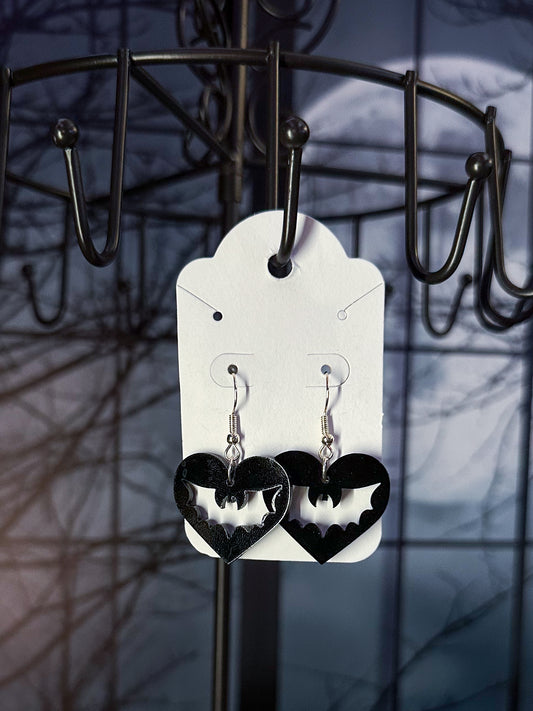 Bat Cut-Out Heart Earrings, Black