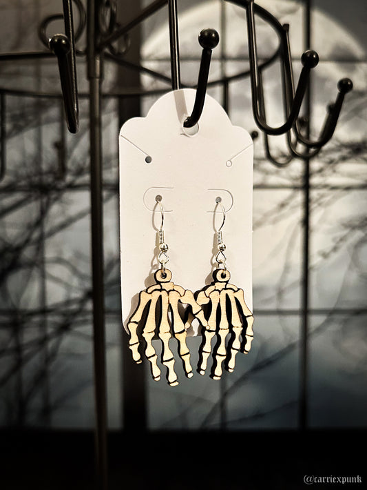 Skeleton Hands Wood Earrings