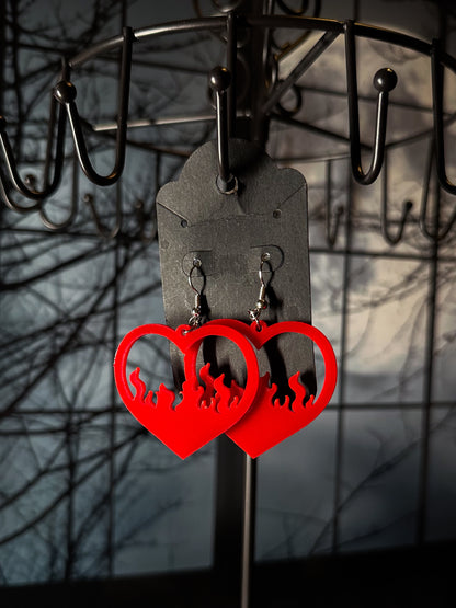 Flame Heart Acrylic Earrings